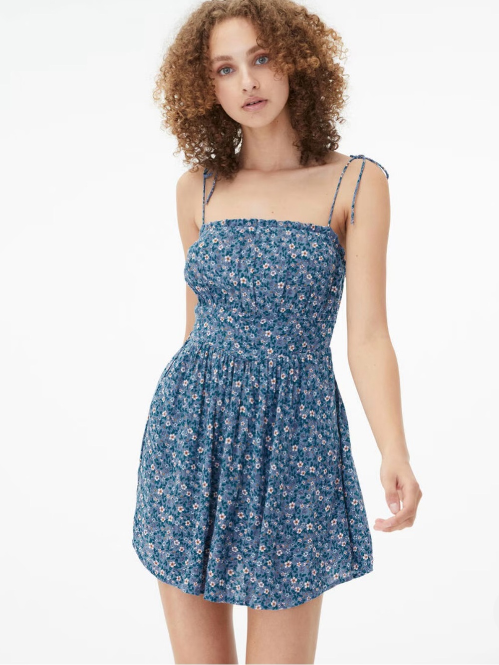 NWOT Aeropostale Floral Square-Neck Tie-Shoulder Mini Dress with Pockets - M